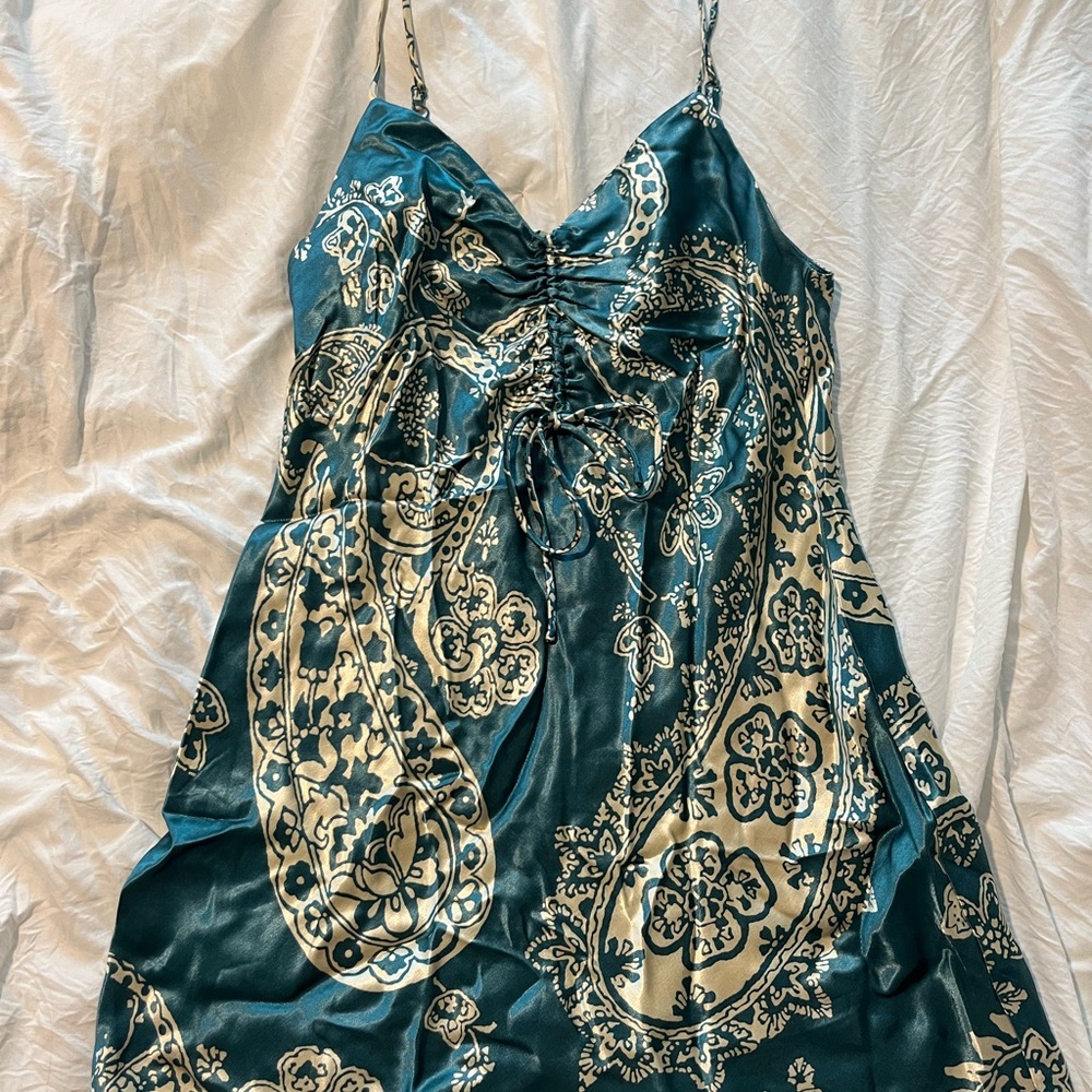 Zara Teal and Cream Floral Patterned Dress